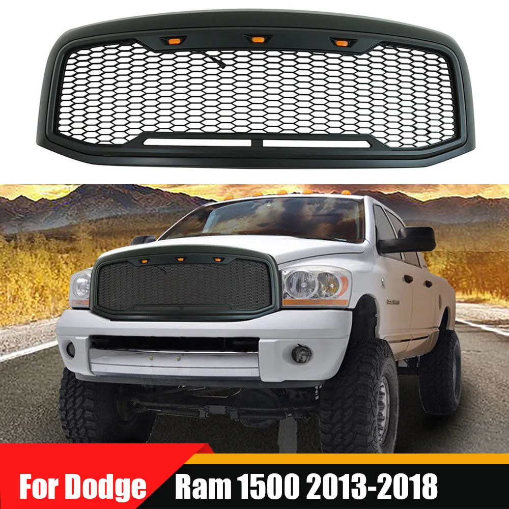 

For Dodge Ram 1500 2013-2018 Car Raptor Style Replacement Front Grill Mesh Grille Hood Bumper Grille with LED Light Accessories