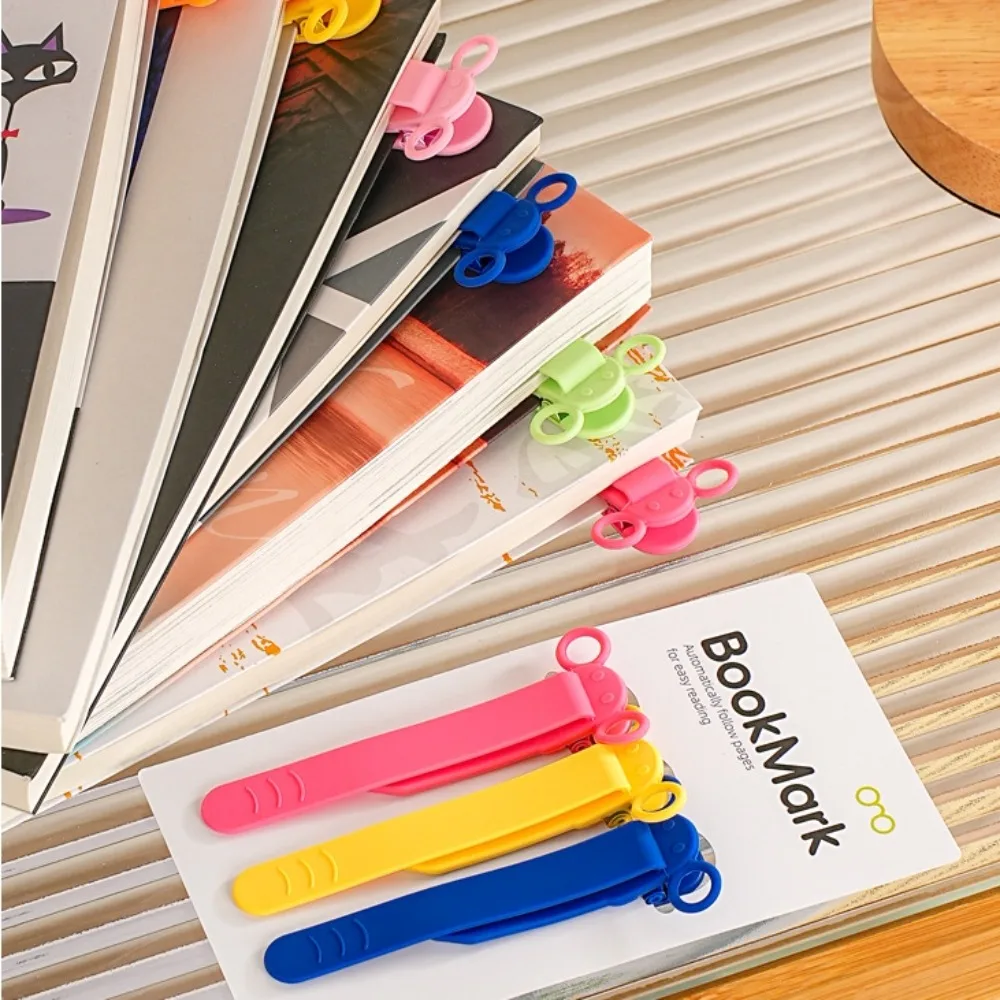 Soft Silicone Bookmark Clip Color Page Divider Creative Bookmark Buckle Automatically Follow School Office Supplies silicone bookmark,silicone book page holder