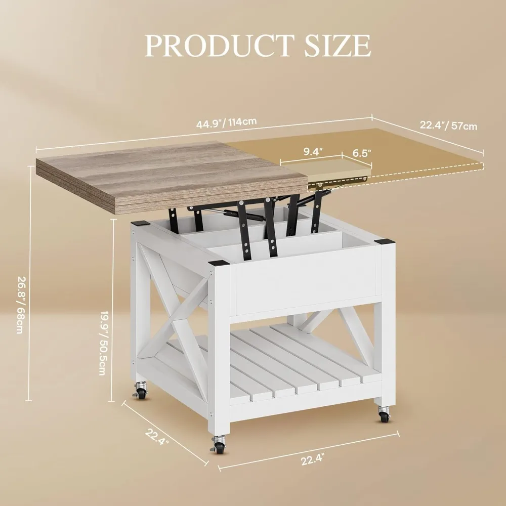 Lift Top Coffee Table with Wheels Farmhouse Square Center Table with Storage Compartment Rolling Coffee Table 2