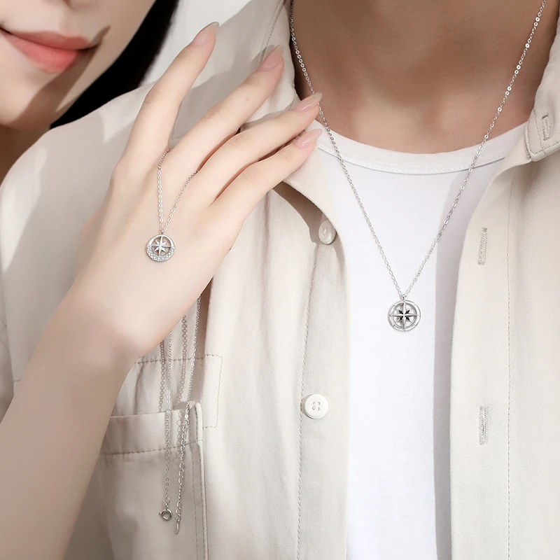 JIALY AAA CZ Star Compass S925 Sterling Silver Couple Necklace Simple Clavicle Chain For Women Birthday Jewelry Gift