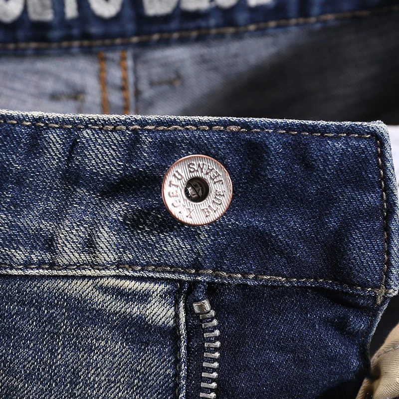 Italian Style Fashion Men Jeans Retro Gray Blue Elastic Slim Ripped Jeans Men Hole Trousers Vintage Designer Denim Pants Hombre