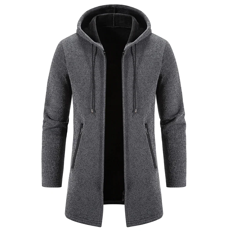 Men Long Cardigans Sweater Coat Winter Fleece Warm Male Knitted Hooded Solid Sweatercoat Windbreaker Fashion Causal Men Clothing