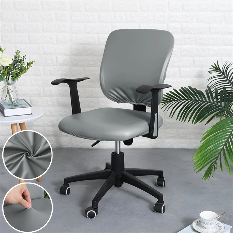 

PU Leather Split Office Armchair Cover Solid Waterproof Computer Seat Covers Stretch Desk Chair Slipcovers Home Hotel Protector