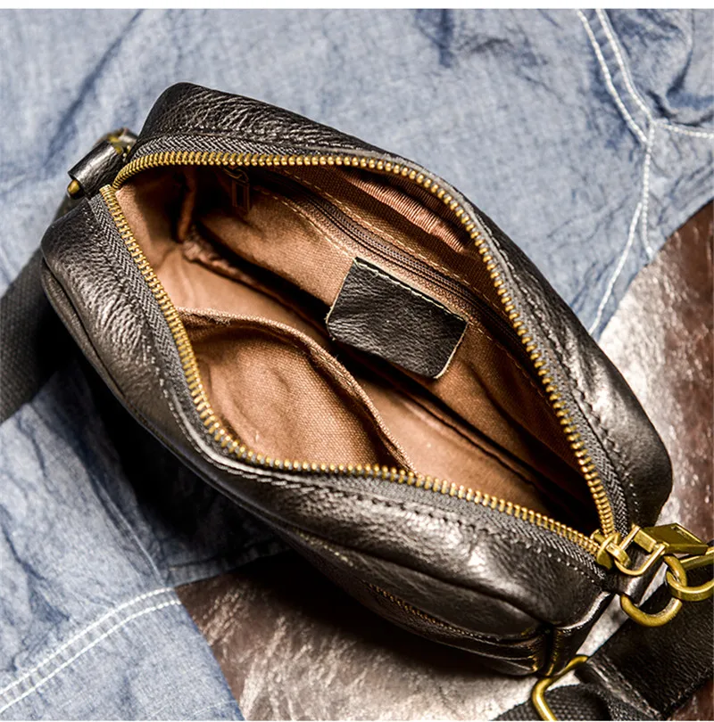 Casual soft genuine leather men shoulder messenger bag daily light natural cowhide multifunctional phone clutch wallet Teens