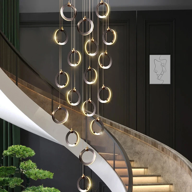 

Pendant Light Staircase Attic Villa Living Room Ceiling Pendant Lights Designer Lamp Nordic Rings Long Staircase Chandelier