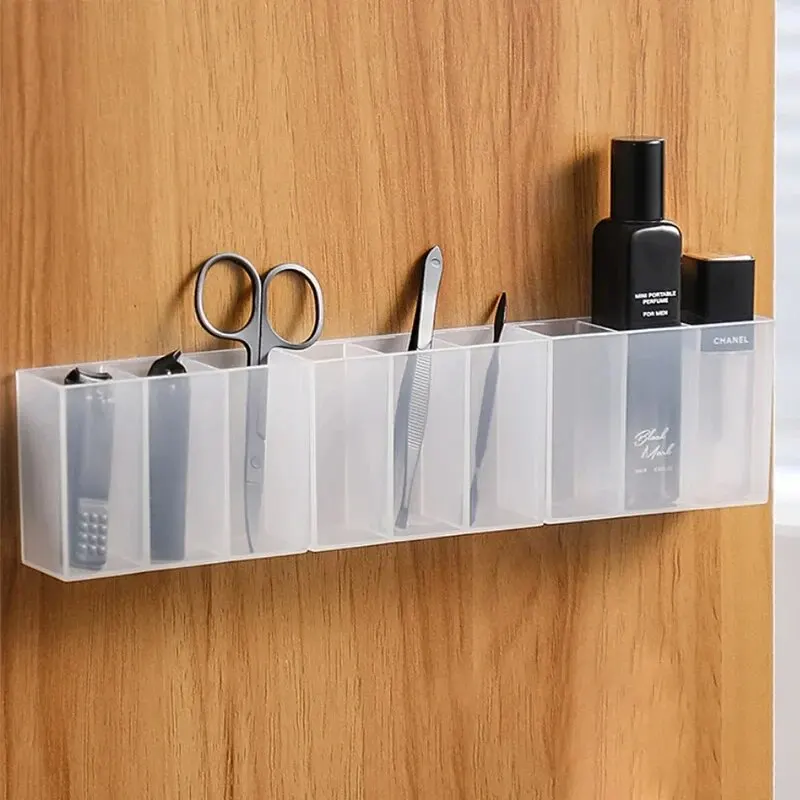 Wall Mounted 3Grids Organizer Cabinet Self-adhesive Small Objects Makeup Storage Box Holder