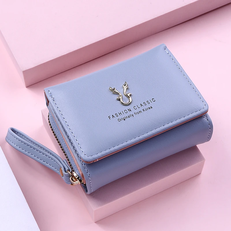 Women's small wallet card holder, short female wallets with a women's coin purse, ladies' poly leather clasp closure.