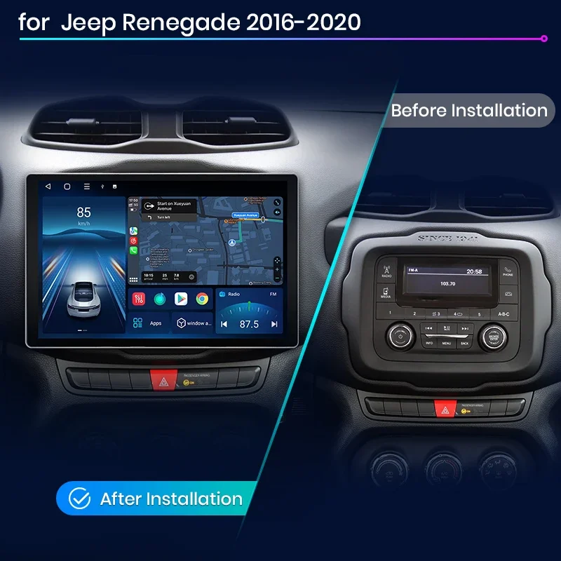 Radio de coche con pantalla QLED 2K para Jeep Renegade 2016-2020 inalámbrico CarPlay Android Auto Multimedia autoradio 2