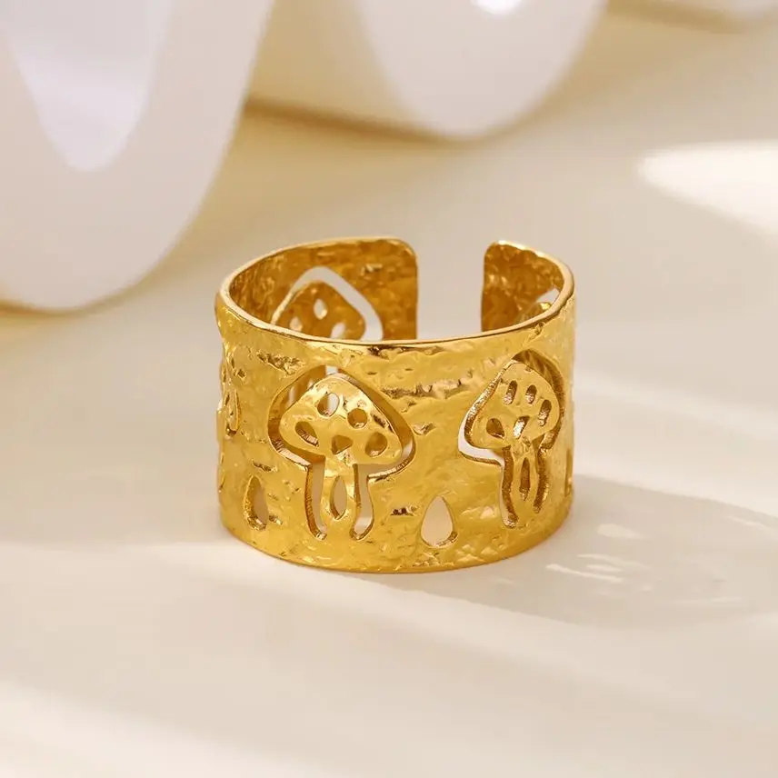 Gold Mushroom Rings For Women Luxury Jewelry