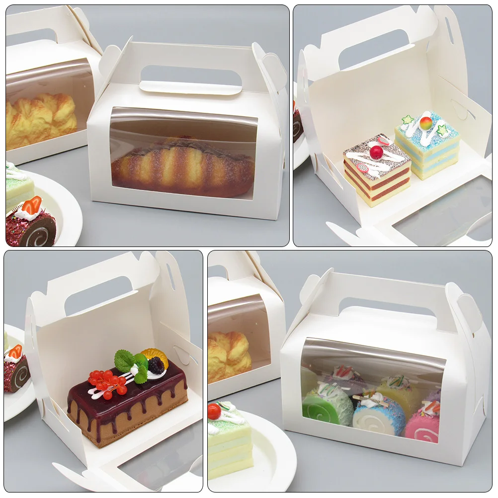 10Pcs Cake Roll Boxes With Window Pastry Containers Dessert Compact Paper Boxes Cookie Holders Disposable Food Containers Small