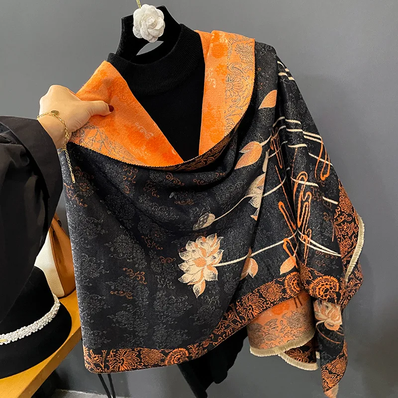 

2022 New Cashmere Shawls for Women Winter Korean Fashion Flower Thickened Pashmina Bufanda Scarfs Female Autumn Outdoor Wraps