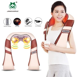 JINKAIRUI Car/Home Cervical Shiatsu Neck Massager For Pain Relief Electric Smart Kneading Back Abdomianl Heating Massage Cape