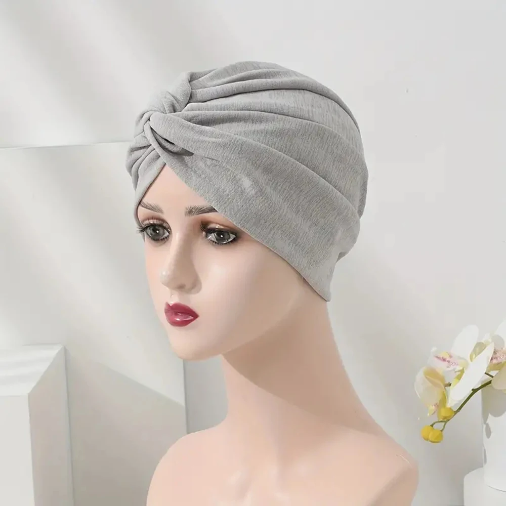 1pcs Stretch Turbans Head Women Cap Cover Twisted Pleated Headwrap Assorted Colors Hair Cover Beanie Hats for Women Girls