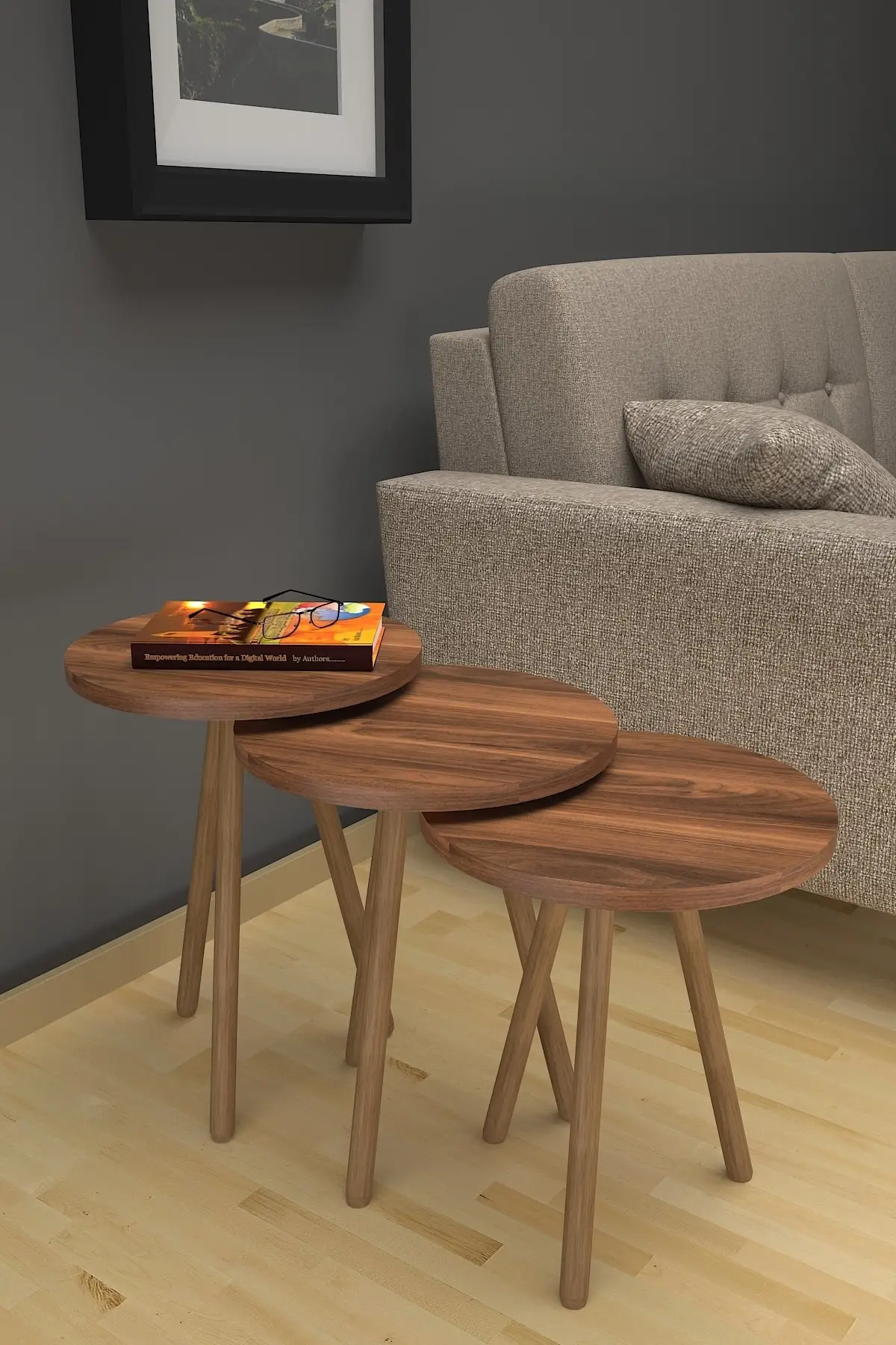 DOLBOVIZigonCoffeeTableWoodenFreestandingWalnut3lRoundCoffee