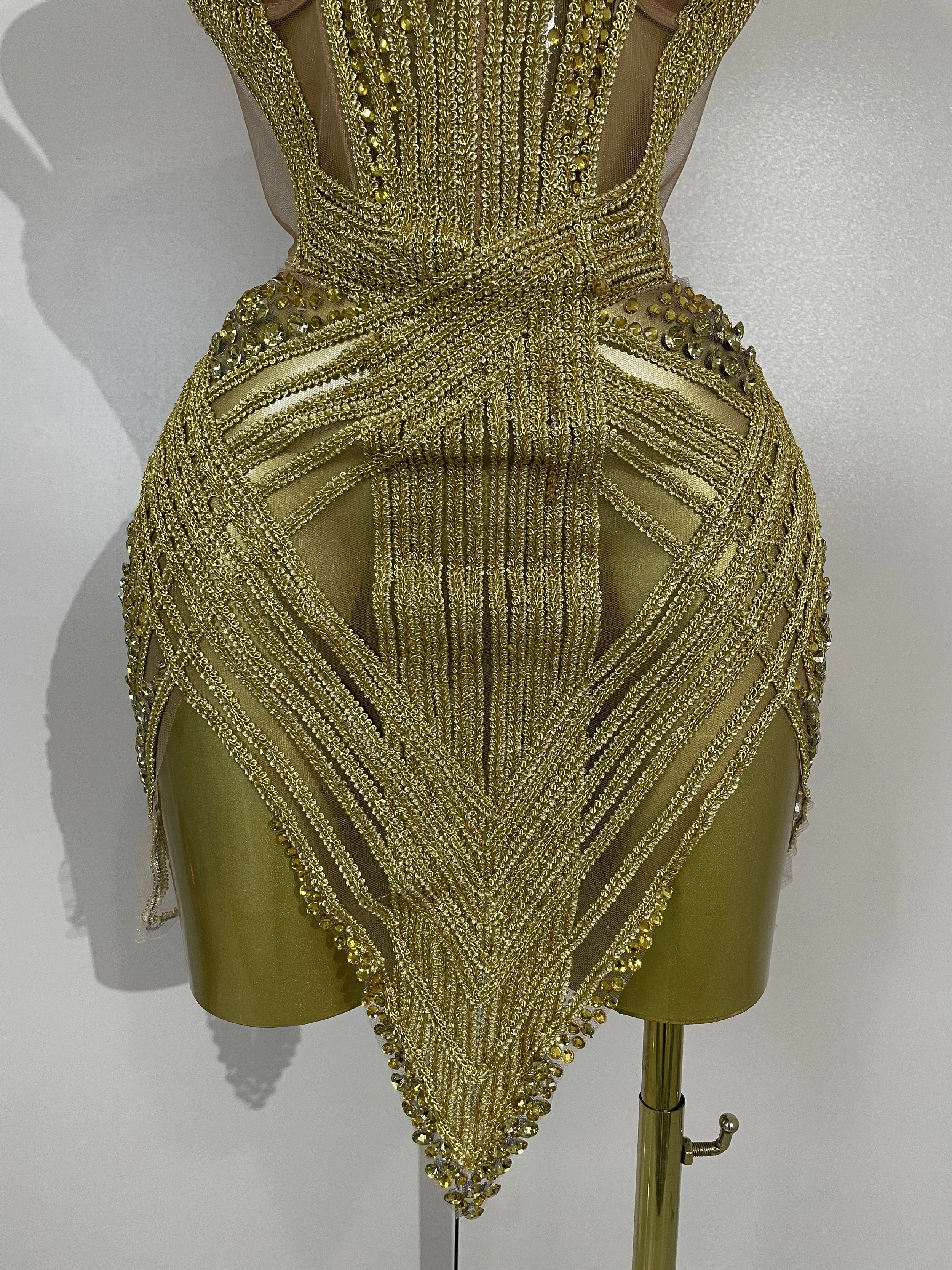 Women Sparkle Gold Diamonds Sequins Mesh See Through Mini Dress Luxury  Birthday Party Gown Sexy Nightclub Singer Stage Costume - AliExpress  200000345