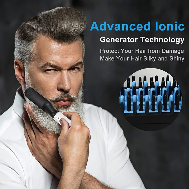 Palmare portatile 2 in 1 elettronico rapido ferro barba stiratura barba piastra per capelli spazzola pettine da stiro per uomo 5
