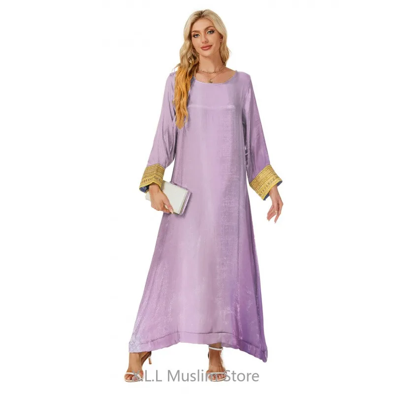 Shiny Muslim Dresses Fashion Modest Long Loose Abaya Dubai Turkey Kaftan Islamic Robe Clothes Women's Prayer Garment For Party