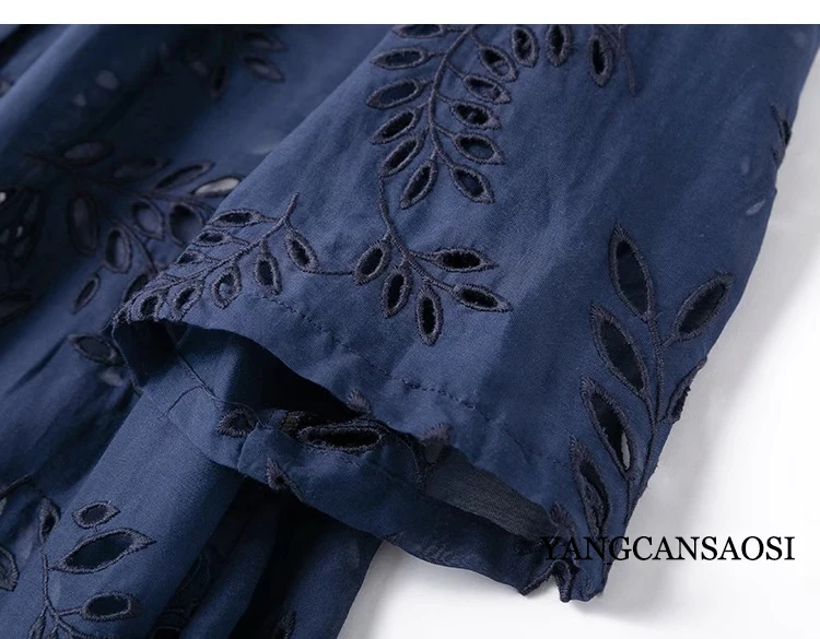 2024 Women's Fashion Spring New 50%Natural Mulberry Silk 50%Cotton Hollow Embroidery Half Perspective Square Collar Navy Shawl