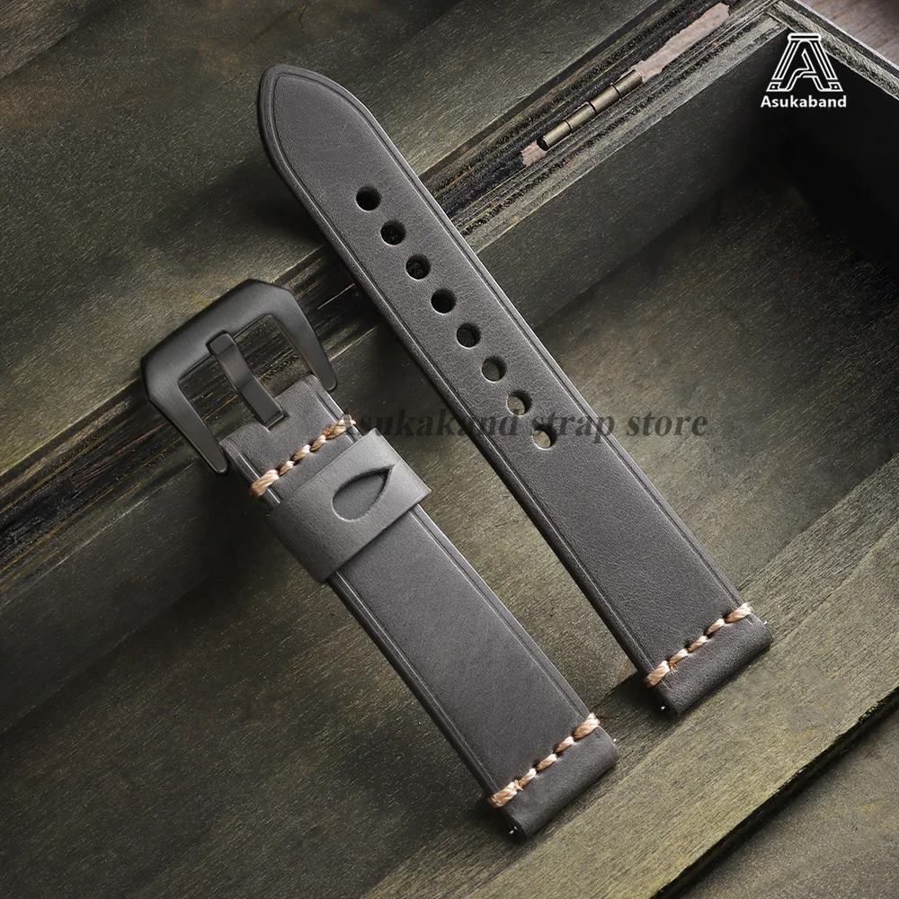 Vintage Crazy Horse Oil Wax Leather Watch Strap with Pin Buckle - Universal Men's Accessory