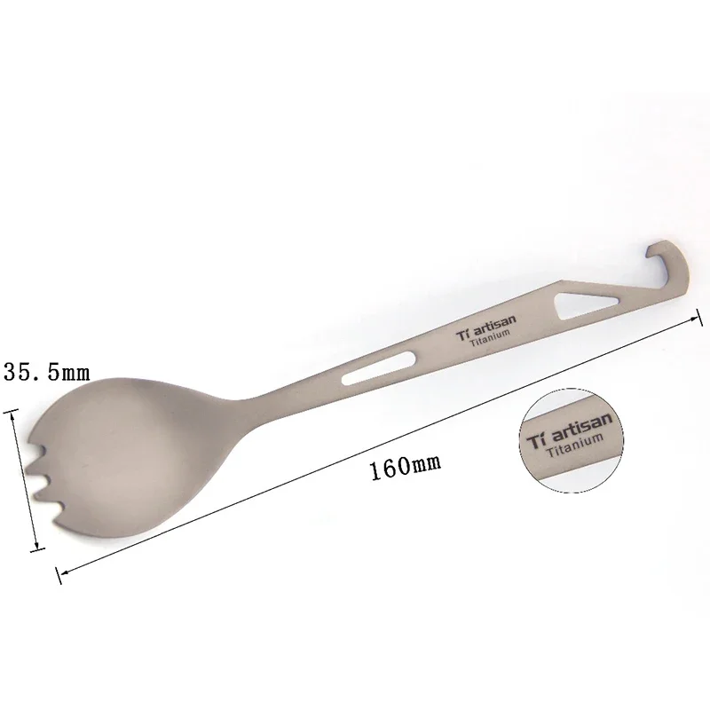 Tiartisan 3In1 야외 티타늄 스푼 캠핑 식기 피크닉 저녁 식사 스포크 포크 병따개 여행 하이킹 칼 세트