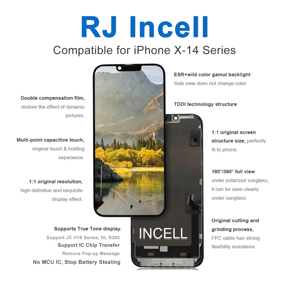 2 قطعة شاشة الكريستال السائل آيفون X XS ماكس 11 12 برو ماكس 13 14 15 RJ Incell محول الأرقام الجمعية آيفون XR شاشة استبدال اللمس