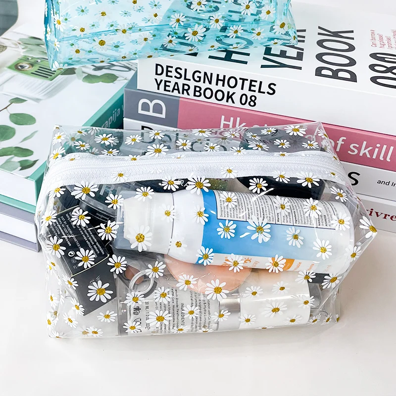 

Transparent Little Daisy Waterproof Fashion Cosmetic Bag PVC Makeup Bags Beauty Travel Make Up Organizer Large Capacity Storage