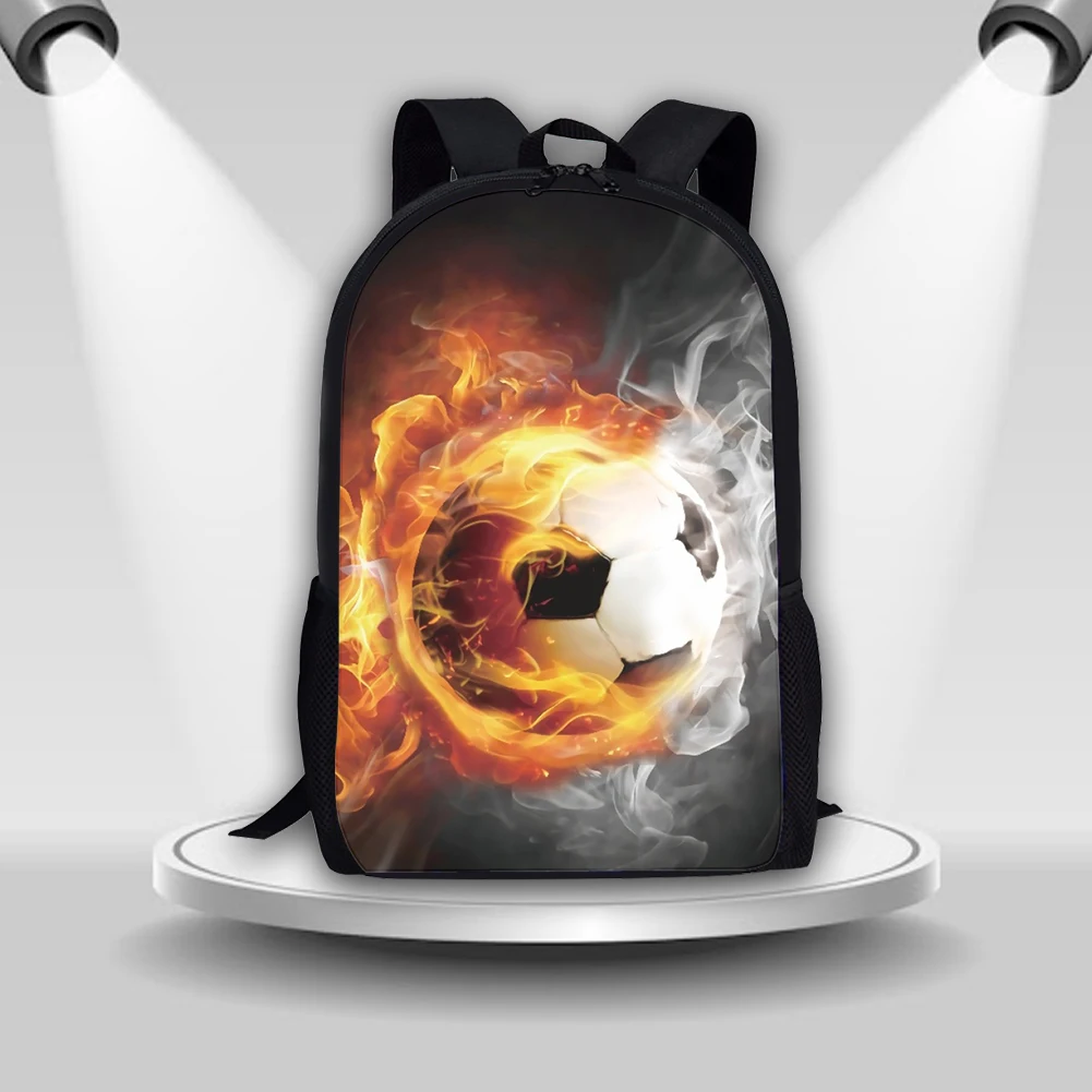 

Coloranimal 3D Flame Football Print Boys Cool Large Capacity School Bag Luxury Design Casual Backpack Zipper Durable Travel Bags