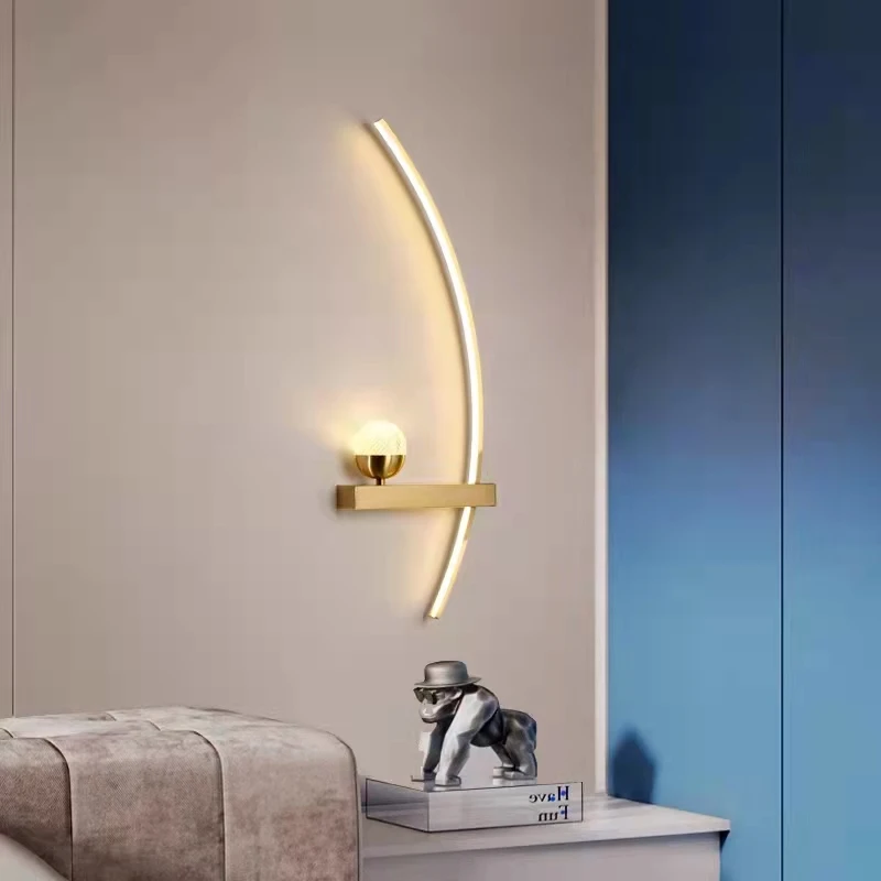 

Nordic LED Indoor Wall Lights Brass Line Minimalist Bedside Stairs Aisle Living Room Dining Lamp 3 Color Temperature Dimming