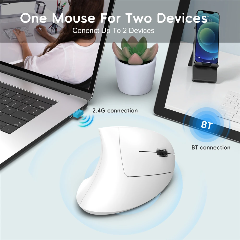 Vertical Mouse Ergonomic Rechargeable 2.4G + Bluetooth-compatible Wireless Mice Silent Office Mouse For Laptop PC Computer Desktop