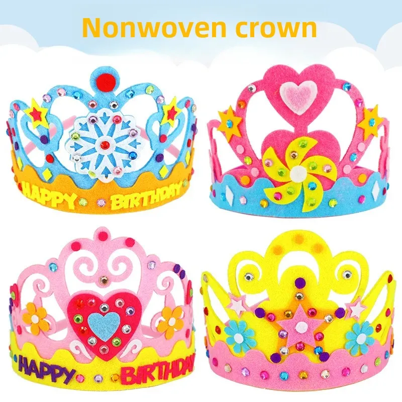 Creative DIY Children's Birthday Party Hat And Crown Accessories Kit Non-Woven Royalty Craft Material For Preschool Crafts