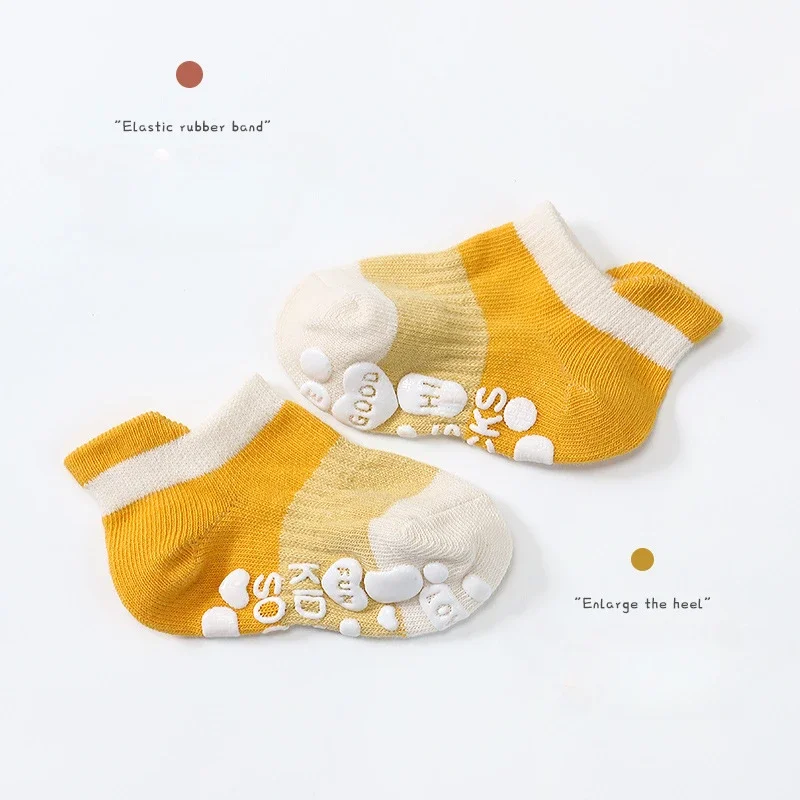 Baby Anti Slip Socks Solid Stripe Girls Boys Newborn Kids Rubber Floor Sock Infant Cotton Mesh Socken 5Pairs/Lot cotton anti slip socks cotton socks baby socks