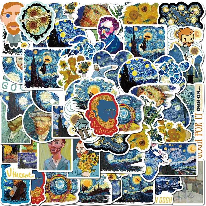 10/40PCS Van Gogh Painting Sticker Aesthetic PVC School Stationery Children's Sketchbook Laptop Diary Scrapbook Supplies for Kid