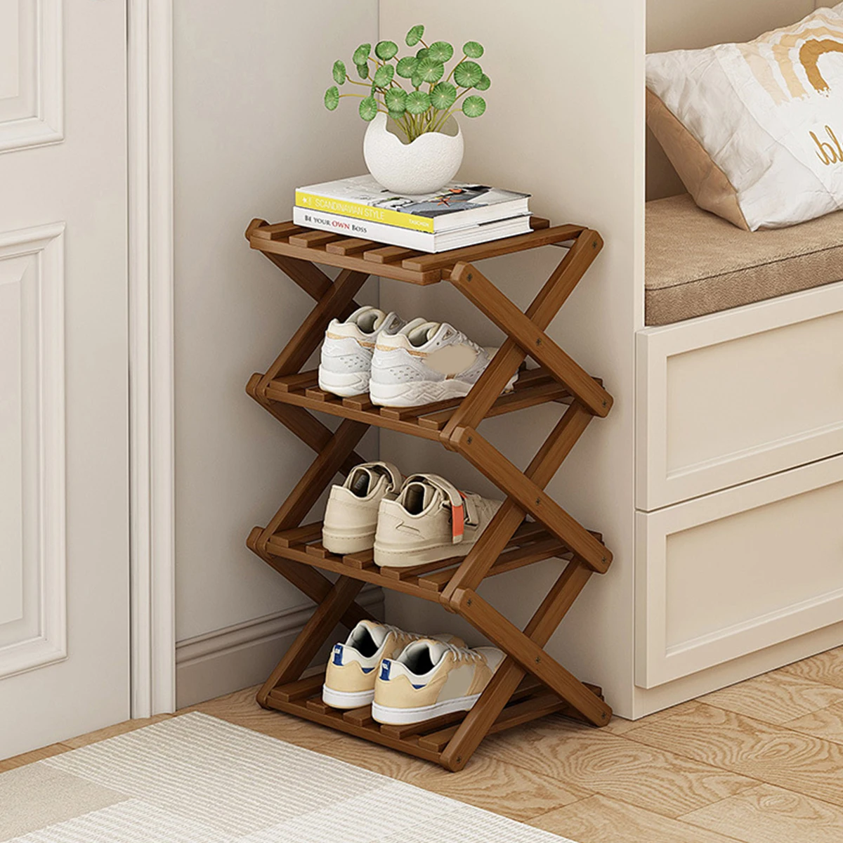 Multi layer Folding Shoe Rack Bamboo Slim Clogs Box Fashion Storage Telescopic Box Cabinet