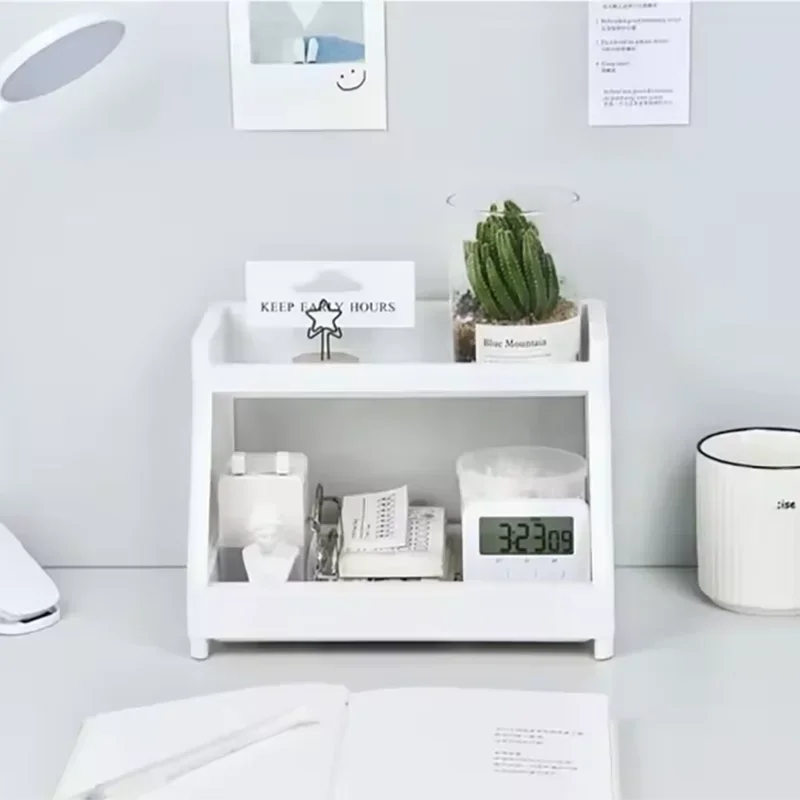 White Double Tier Desktop Storage