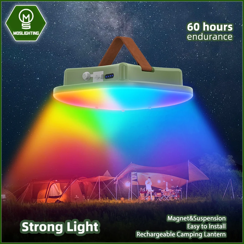 Фото Перезаряжаемый фонарь MOSLIGHTING для кемпинга, подключение к мобильному приложению, умная палатка, фонарик для рыбалки, светодиодный ночник для обслуживания №1