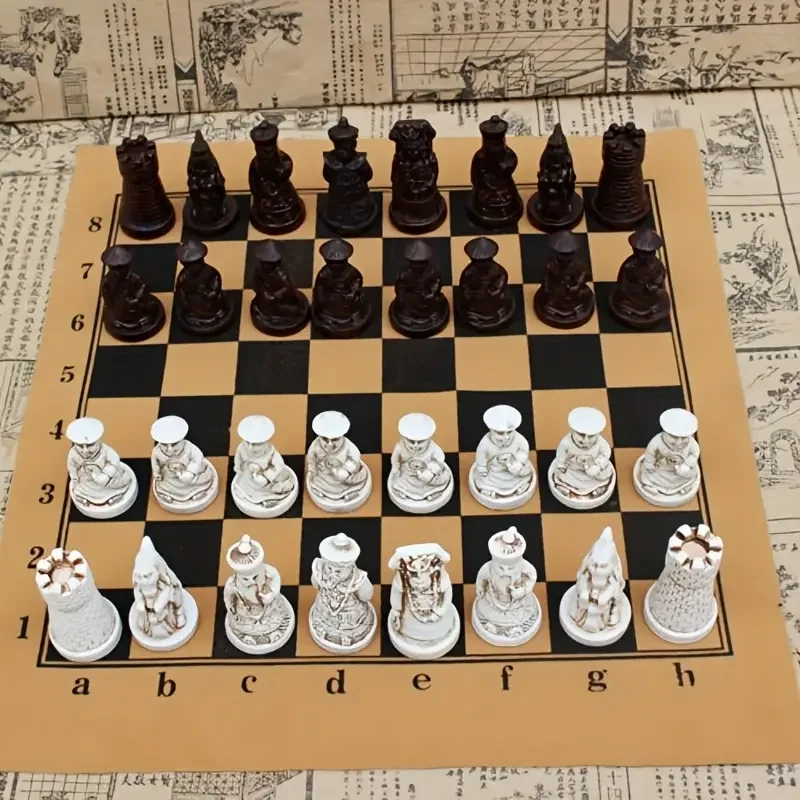Imitation Terra Cotta Warriors Chess Trumpet Resin Chess Pieces Leather Chessboard Small Qing Bing Figure Modeling Puzzle