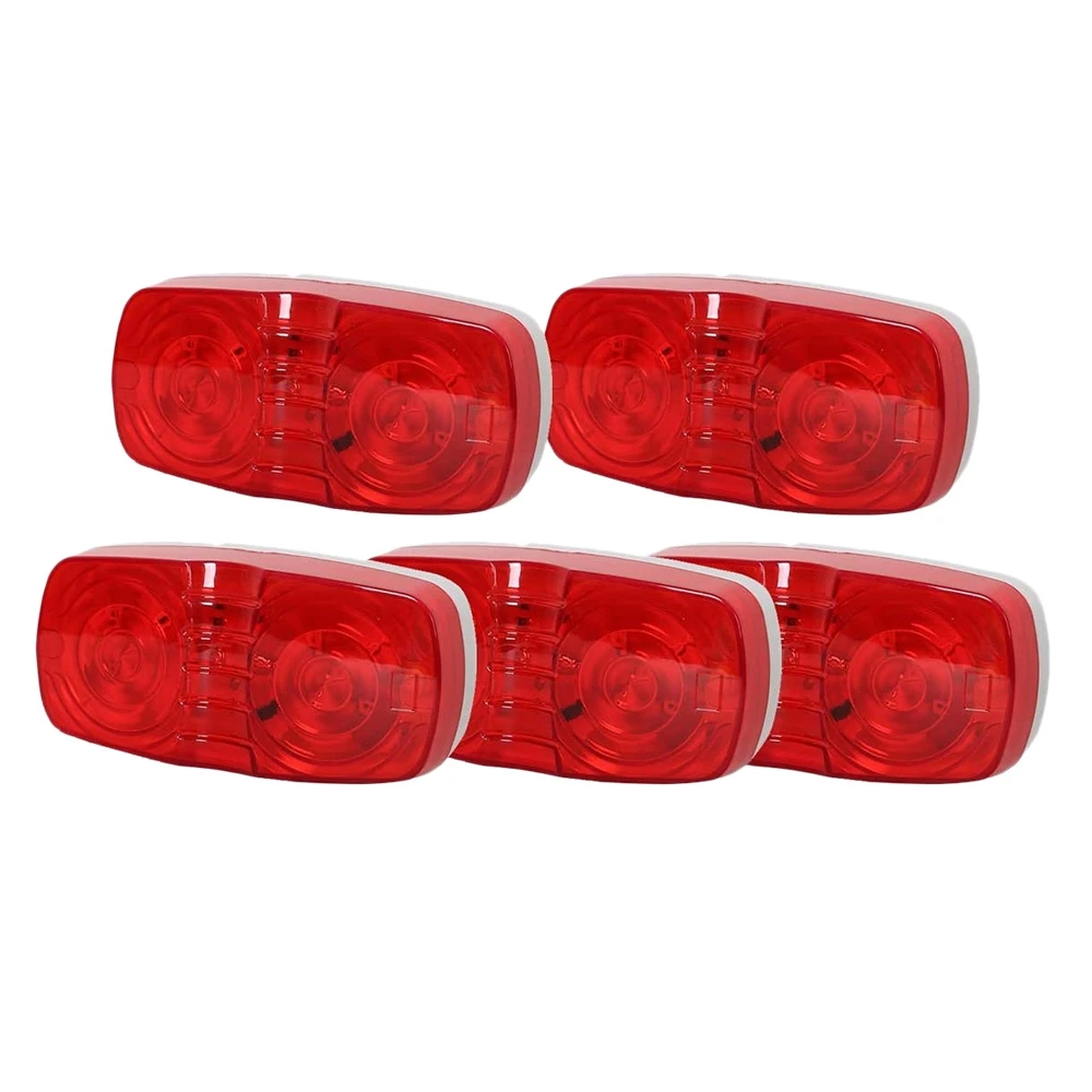 

5X Red Led Camper Exterior Lights RV Trailer Marker Lights Double Bullseye Side Fender Lights 10 Diodes
