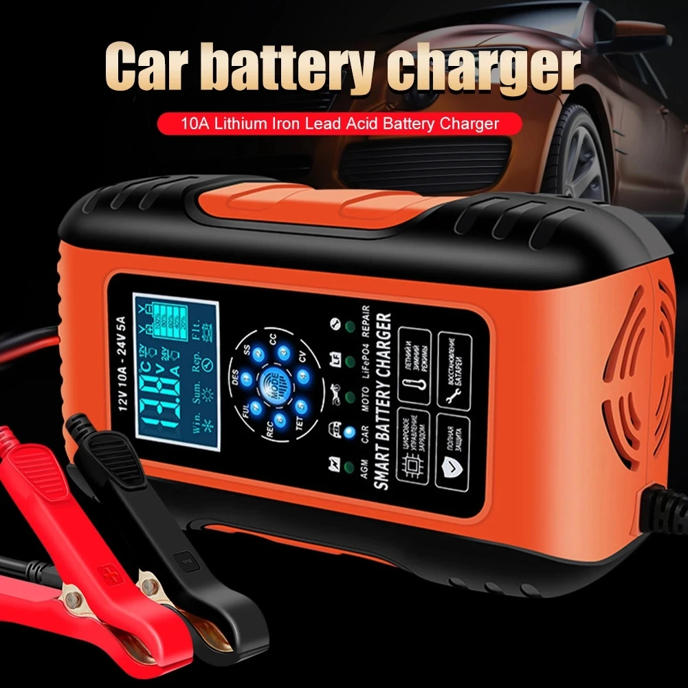 

12V 24V Automatic Car Battery Charger 7-Stage Touch Screen Auto Jump Starter Pulse Repair Portable Power Bank with LCD Display