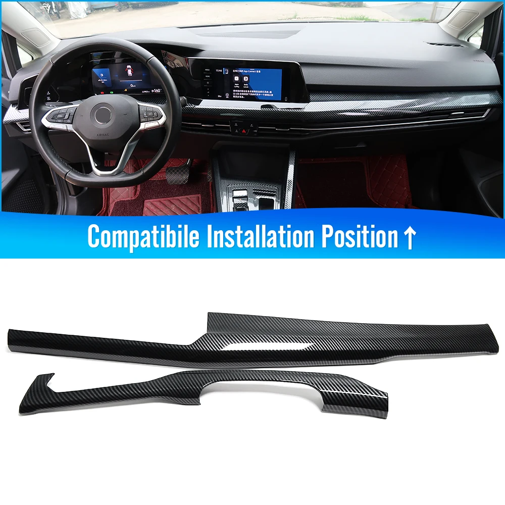 

2Pcs Carbon Fiber Look For VW Golf 8 MK8 2020 2021 2022 Car Interior Central Console Dashboard Panel Cover Sticker Trim Styling