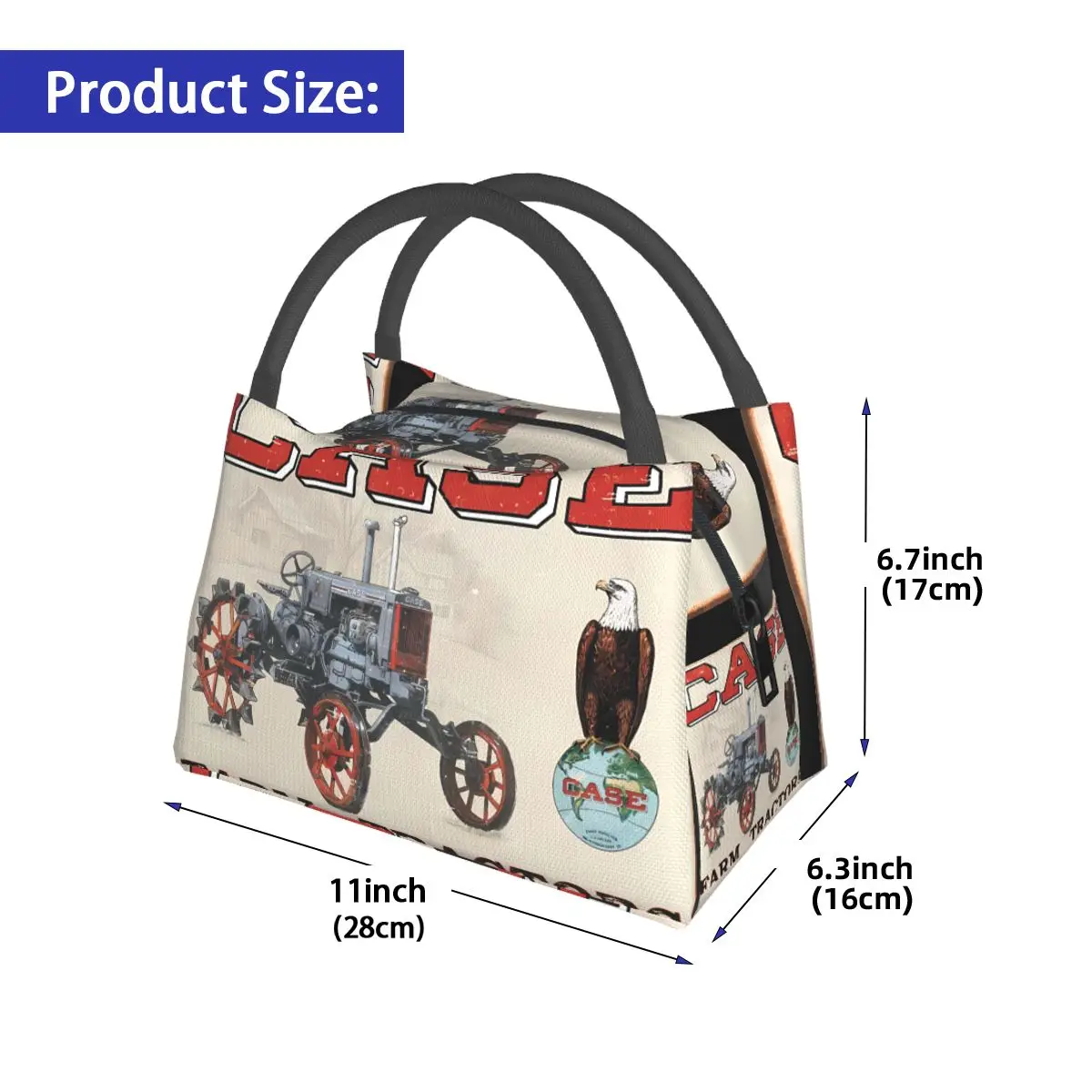 Tin Sign Case Tractor Portable insulation bag for Cooler Thermal Food Office Pinic Container