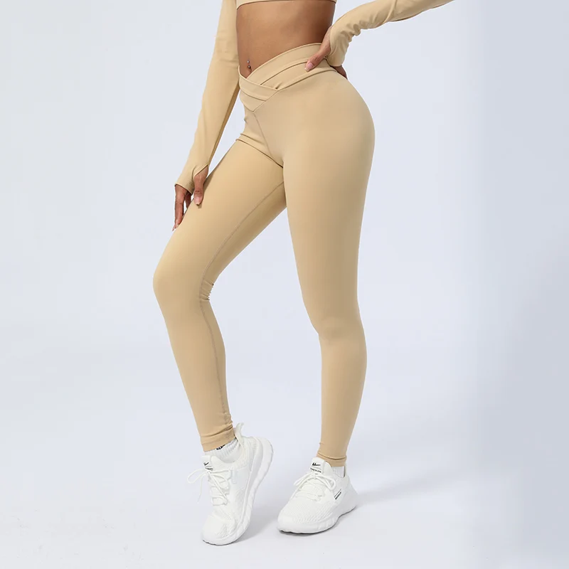 Crossover Gym Leggings Women Yoga Pants Naked Feeling V-shaped
