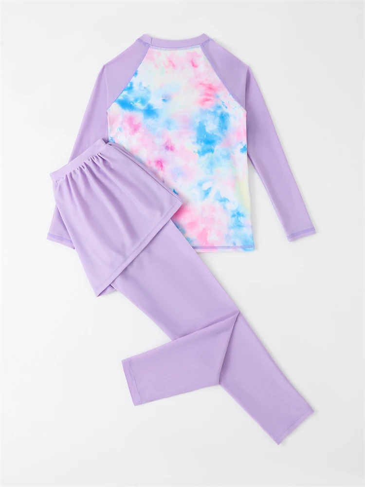 Girls Swimsuit Girls Kids Swimsuit Tie Dye Long Sleeves Trousers Children Swimwear Two Piece Summer Coconut Tree Beach Bathing Suit