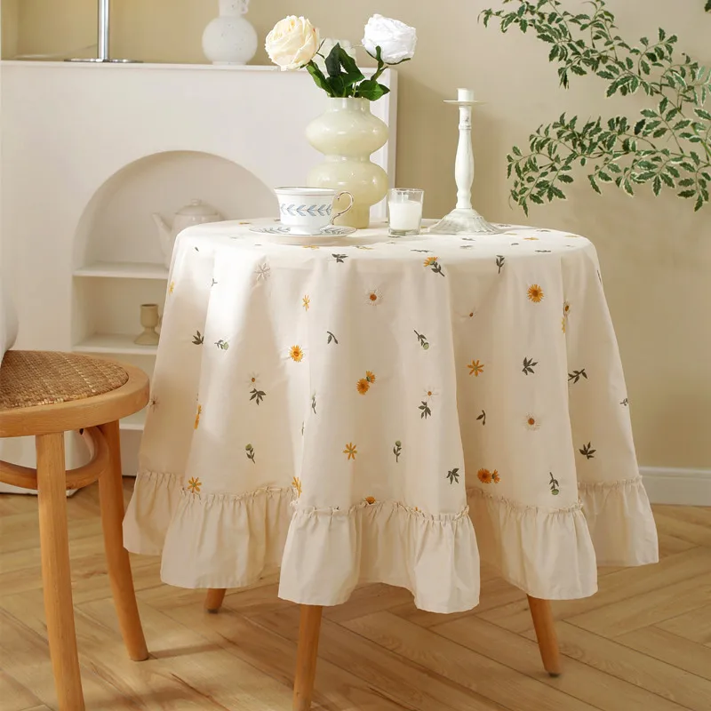 

Романтичная скатерть с оборками во французском стиле, хлопковый льняной чехол для стола, Круглый Американский чайный столик, литературное Ретро украшение
