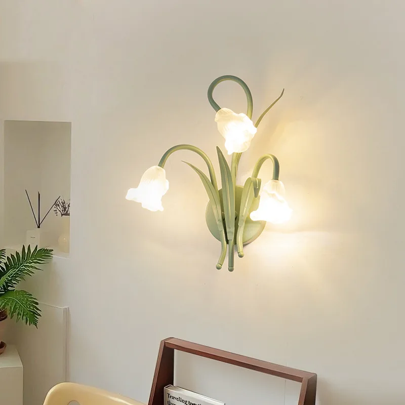 

French LED Flower Wall Lamp Tien Garden Style Bedroom Bedside Lamp Living Room Aisle Background Wall Light Suzuran Flower Lamp