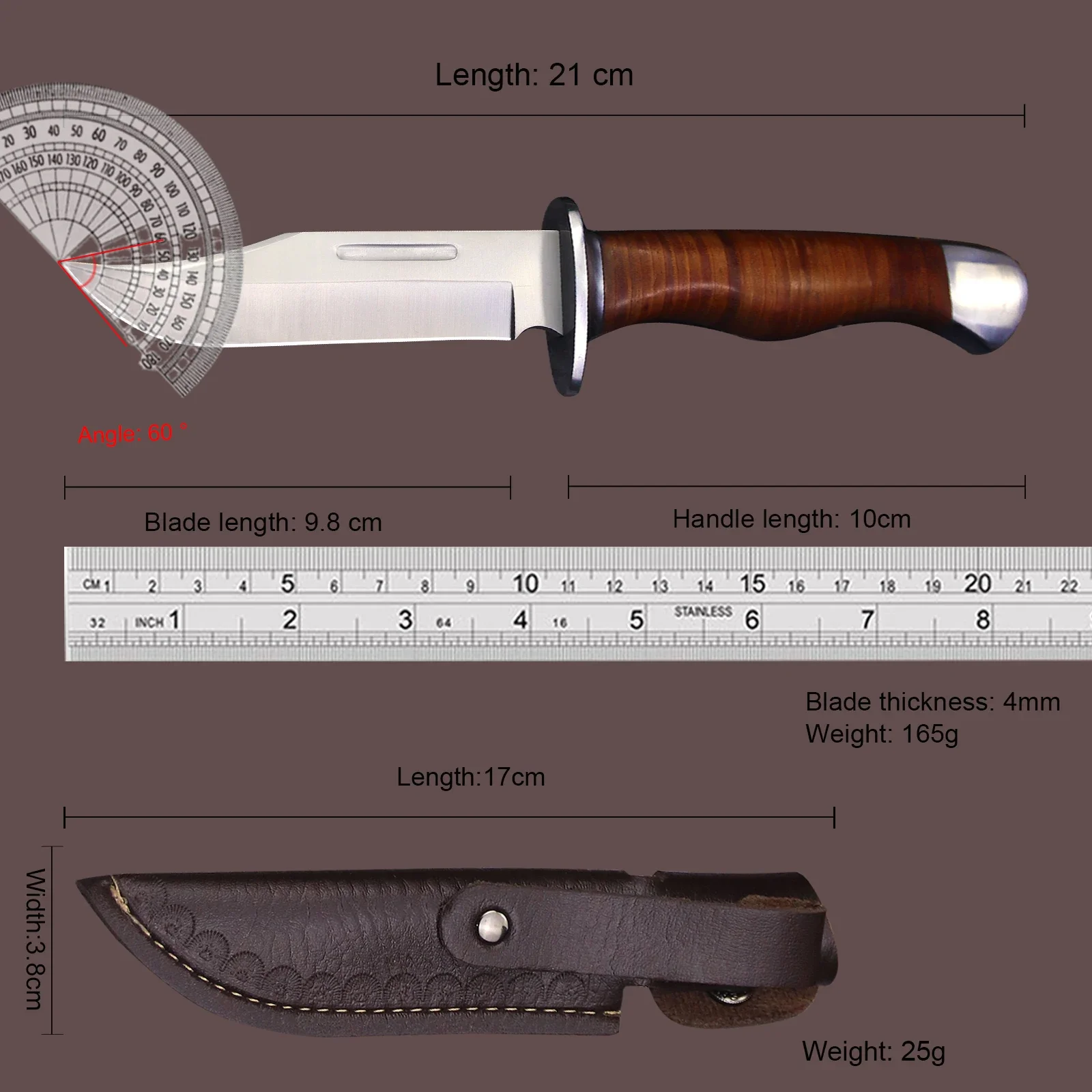 Outdoor Hunting Knife Straight Knife Leather Handle Jungle Camping Hiking Knife EDC Tool Knife Collection Gifts