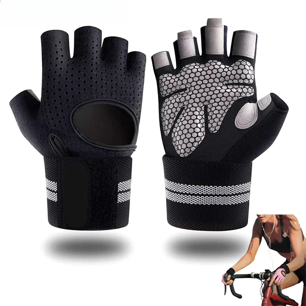 1Pair Workout Gloves Men Women Weight Lifting Gloves with Wrist Wraps Support for Gym Training, Full Palm Protection for Fitness