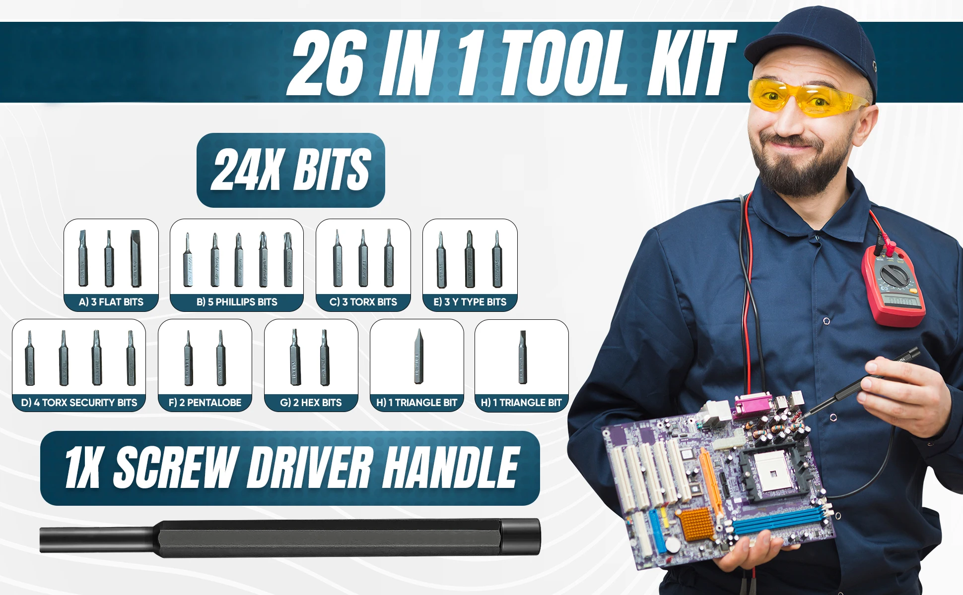 Galacok 26-in-1-Präzisions-Schraubendreher-Set mit 24 magnetischen Bits, integriertem Magnetisierer und Entmagnetisierer, tragbares Mini-Reparaturwerkzeug – Detail 1