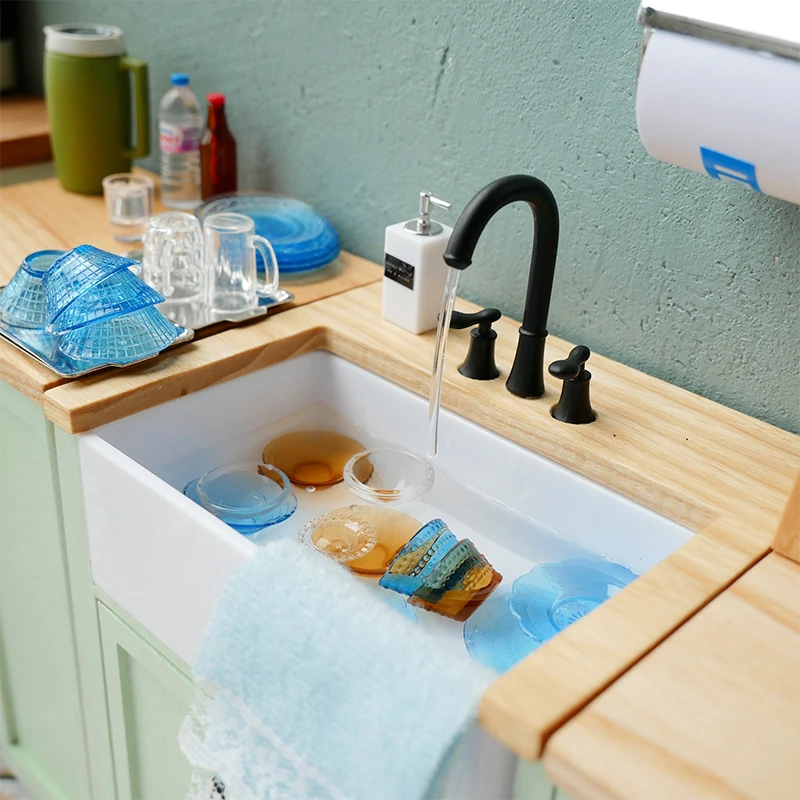 NEW 1/6 Scale Miniature Kitchen Sink Lavatory Wash Basin Faucet for Blyth Barbies Dollhouse Furniture Toys Accessories 2