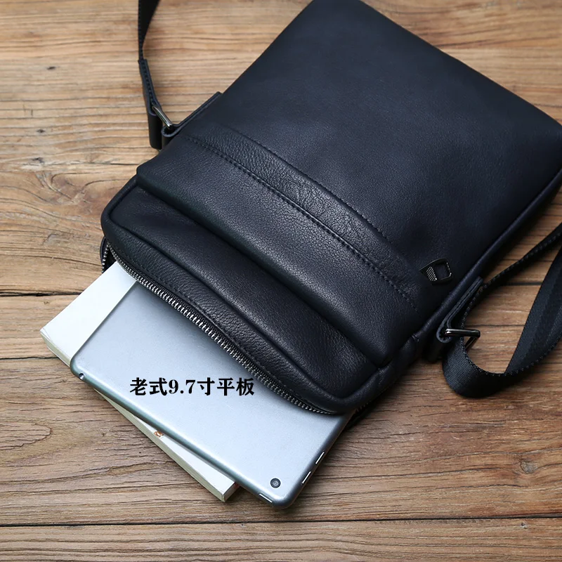 New Men's Leather Shoulder Bag Top Layer Leather Casual Backpack Vertical Crossbody Bag Trendy Men's Bag 10-inch IPad Bag NZPJ