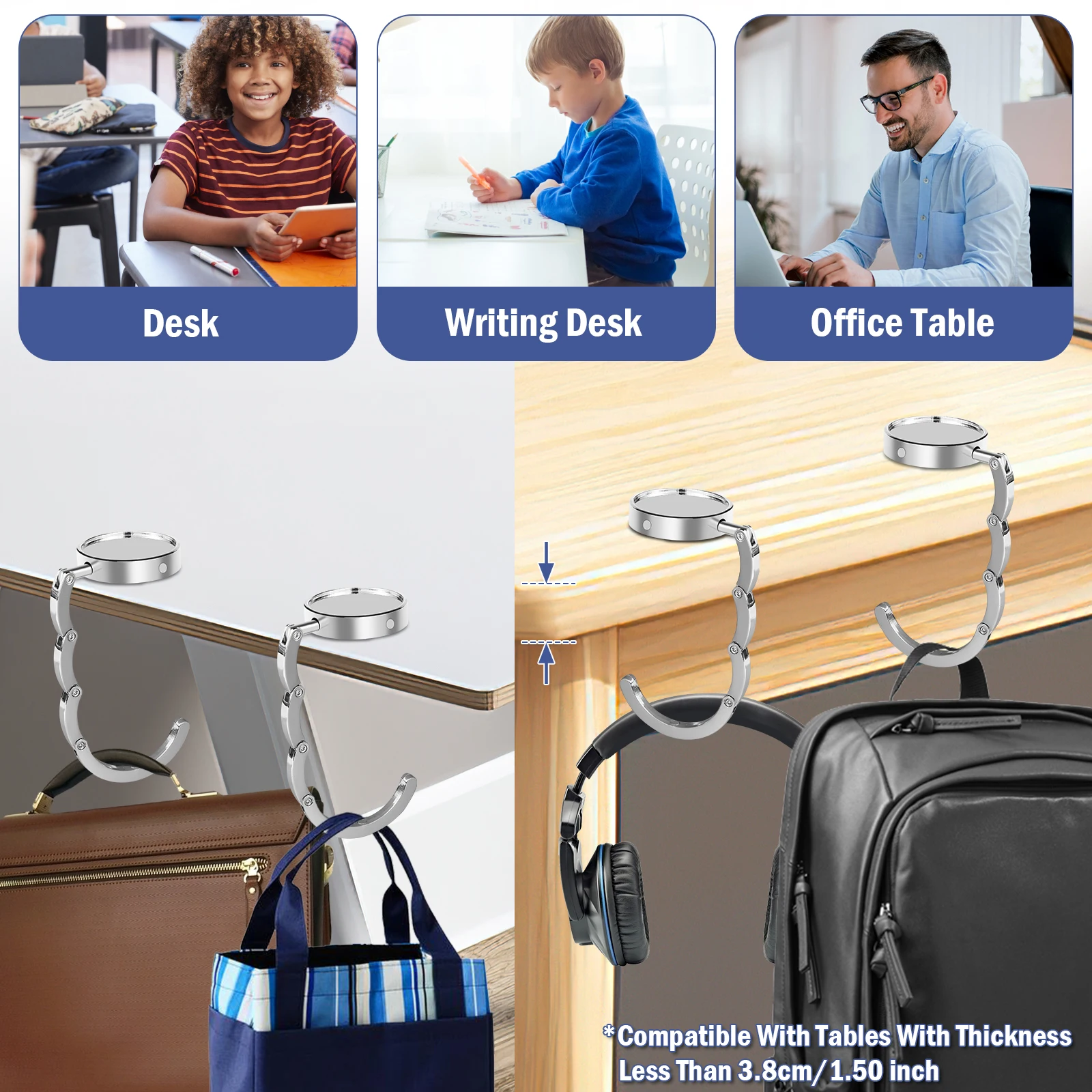 4/8Pcs Handbag Hooks Folding Metal Table Bag Holders Portable Purse Hangers Unique Parts Accessories Multipurpose Non-Slip Hooks 6